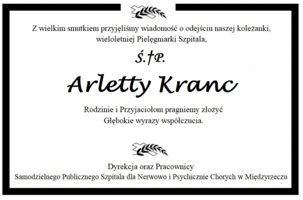 Kondolencje dla rodziny ś.p. Arletty Kranc