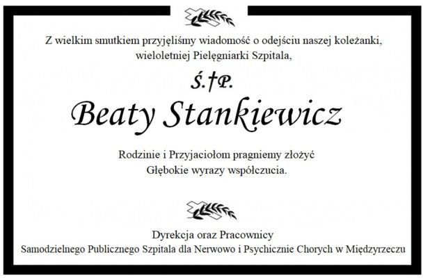 Kondolencje dla rodziny ś.p. Beaty Stankiewicz