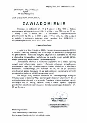 ZAWIADOMIENIE BURMISTRZA MIĘDZYRZECZA